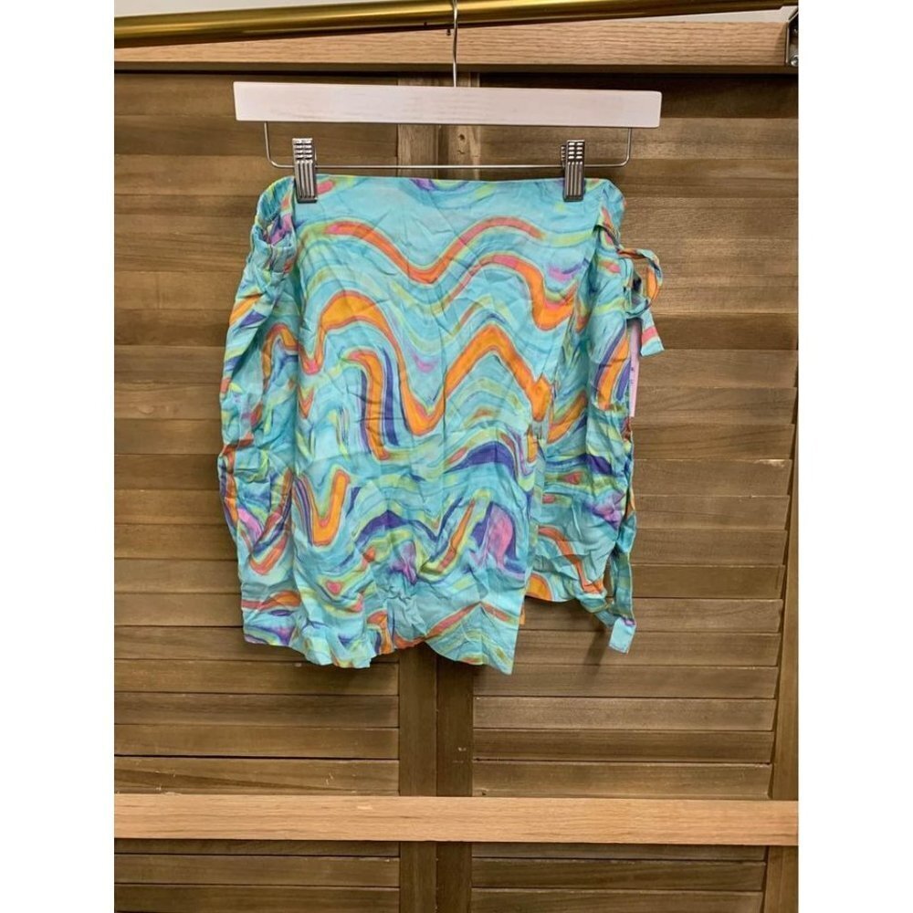 NWT Wild Fable Skirt Retro Y2K 90s Wave Pattern Blue Orange Women's Size Large